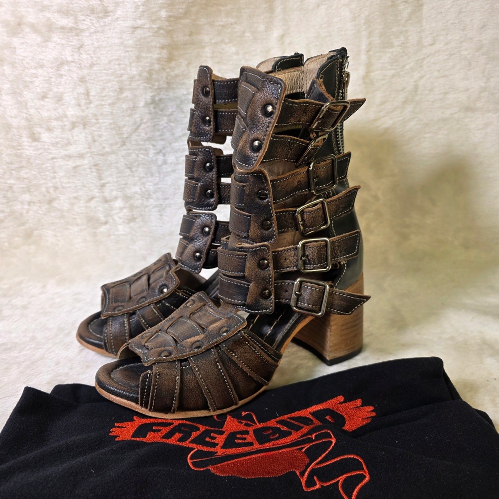 Freebird Zane Gladiator Sandal Boots Mid Calf Brown Leather Women Size 7